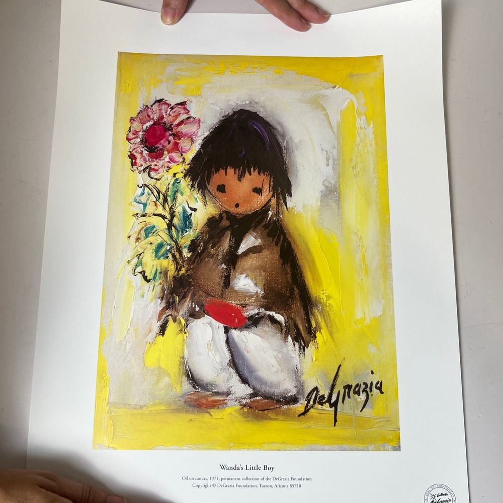 DeGrazia Wanda's Little Boy Art Print 12x16 Yellow Southwest Mid Century Decor
